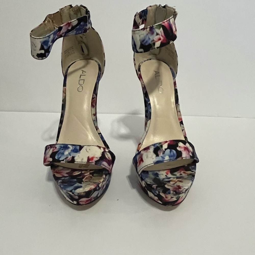 ALDO Floral Print Ankle-Strap Platform Heels - Blue, Pink, White